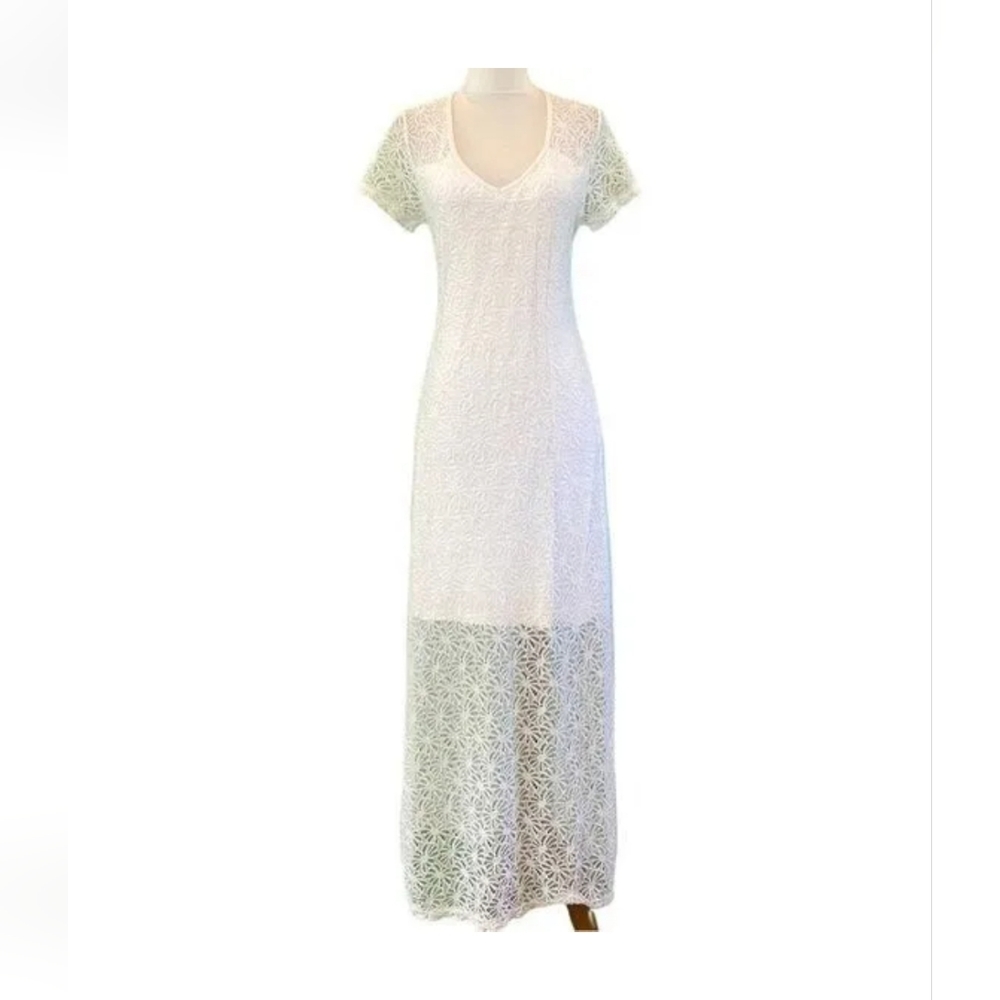 2 for $60🌺 Tommy Bahama Short Sleeve V-Neck White Lace Lined Maxi Dress